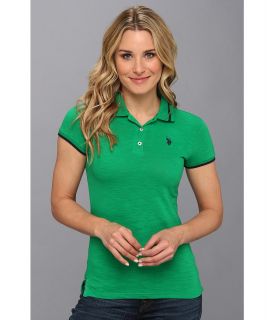 U.S. Polo Assn Solid Cotton Slub Short Sleeve Polo Womens Short Sleeve Knit (Green)