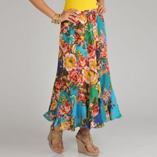 La Cera Womens Floral Print Swirl Skirt