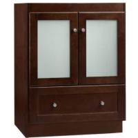 Ronbow 080824 1 W01 Shaker 24 Cabinet W/Two Frosted Glass Doors & Bottom Drawer