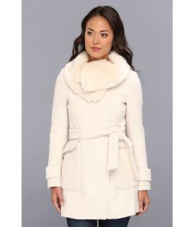 Ivanka Trump Belted Wool Coat w/ Faux Fur Collar Womens Coat (White)