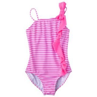 Xhilaration Girls Stripe Asymmetrical 1 Piece Swimsuit   Pink S
