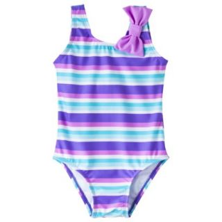 Circo Infant Toddler Girls Stripe 1 Piece Swimsuit   Purple 9 M