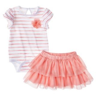 Cherokee Newborn Infant Girls Striped Bodysuit and Skirt Set   Pink/White 3 6 M