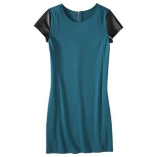 Mossimo Womens Ponte Dress w/faux leather sleeves   Blue/Black M