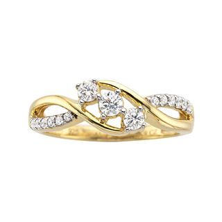 CT. T.W. Diamond 3 Stone Promise Ring, Yellow/Gold, Womens