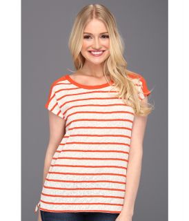 Lucky Brand Seanna Striped Dolman Top Womens Short Sleeve Pullover (Orange)