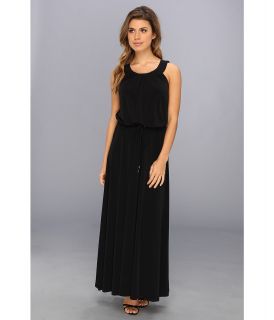 Calvin Klein Perforated Pu Matte Jersey Maxi Dress Womens Dress (Black)