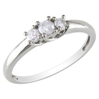 10K White Gold Diamond 3 Stone Ring Silver 8.0