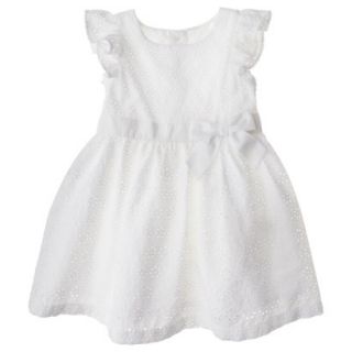 Cherokee Infant Toddler Girls Eyelet Flutter Sleeve Dress   White 18 M