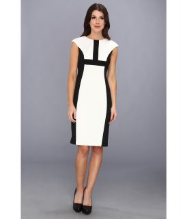Maggy London Cap Sleeve Jacquard Colorblock Dress Womens Dress (White)