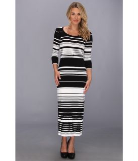 Calvin Klein Long Sleeve Striped Maxi Dress with Belt Womens Dress (Black)