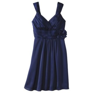 TEVOLIO Womens Satin V Neck Dress with Removable Flower   Academy Blue   10