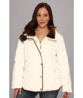 Jessica Simpson Plus Size Faux Fur Down Coat w/ Double Collar Womens Coat (White)