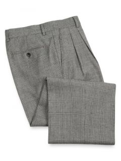 Paul Fredrick Mens Wool Flannel Glen Plaid Pleated Front Pants