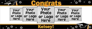 Caps And Stars Personalized Photo Vinyl Banner    60 x 180 Inches, Black, Brown, Grey, Orange, White