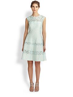 Kay Unger Bonded Lace Flared Dress   Mint
