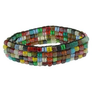 Womens Four Row Stretch Bracelet with Glass Beads   Multicolor