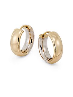 14K White & Yellow Gold Wide Hoop Earrings/.6 Inches   Gold