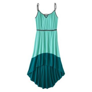 Merona Womens Knit Colorblock High Low Hem Dress   Sunglow Green/Turquoise   XS