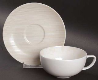 Calvin Klein Tonal Floral Flat Cup & Saucer Set, Fine China Dinnerware   Ivory A