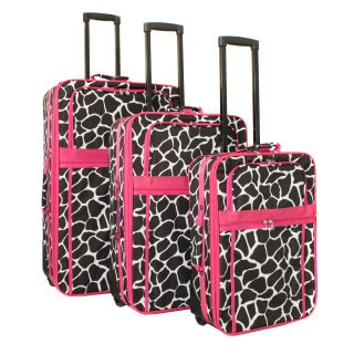 World Traveler Designer Giraffe 3 piece Expandable Wheeled Upright Luggage Set (Brown/pink Materials Heavy duty 600 denier EVA molded high count polyester fabricWeight 19 inch carry on (5.65 pound), 24 inch upright (7.1 pound), 28 inch upright (8.3 poun