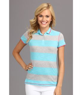 U.S. Polo Assn Slub Short Sleeve Wide Stripe Polo Womens Short Sleeve Knit (Blue)