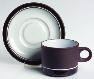 Hornsea Contrast Flat Cup & Saucer Set, Fine China Dinnerware   Brown Body/Verge