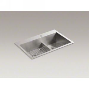 Kohler K 3839 1 NA Vault Smart Divide Double Bowl Single Hole Kitchen Sink