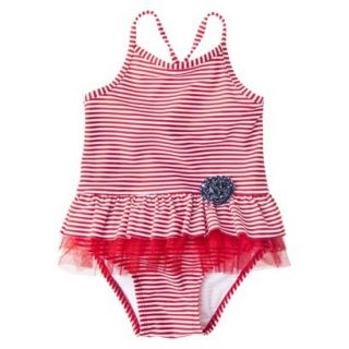 Circo Infant Toddler Girls Stripe Tutu 1 Piece Swimsuit   Red 9 M