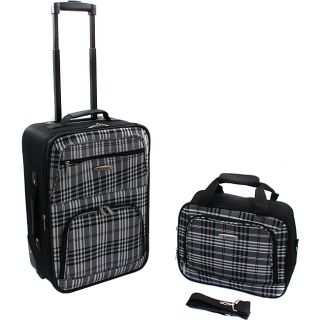 Rockland Black Cross 2 piece Lightweight Carry on Luggage Set (Black with white and grey stripingMaterials Patented heavy duty 600 denier EVA molded high count fabricPockets Bags include two front full size zipper secured pocketsWeight Carry on upright