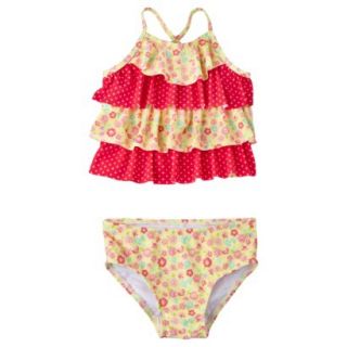 Circo Infant Toddler Girls 2 Piece Floral Tankini Swimsuit   Yellow/Red 12 M