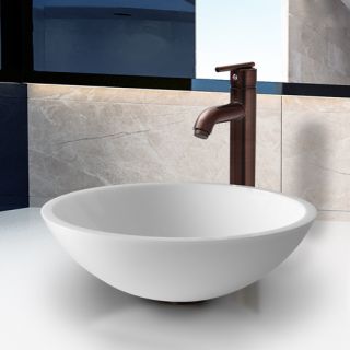 Vigo Industries VGT210 Bathroom Sink, Flat Edged White Phoenix Stone Glass Vessel Sink amp; Faucet Set Oil Rubbed Bronze