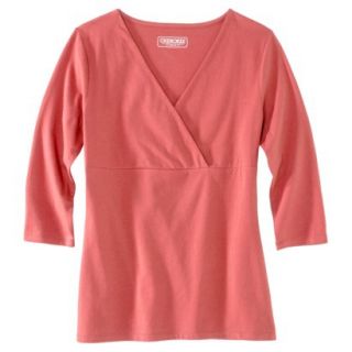 Womens Double Layer 3/4 Sleeve Tee   New Coral   XL