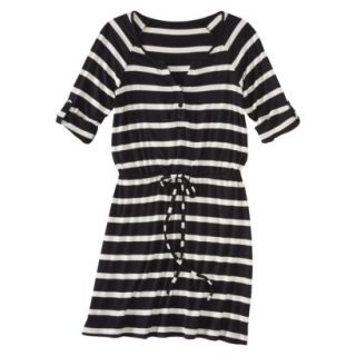 Merona Womens Knit Striped Henley Dress   Black/White   L