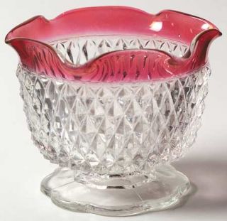Indiana Glass Diamond Point Ruby Mayonnaise Bowl, Bowl Only   Clear W/Ruby Band,