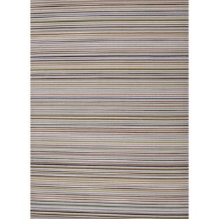 Flat Weave Stripe Multi Color Wool Rug (5 X 8) Aruba Blue