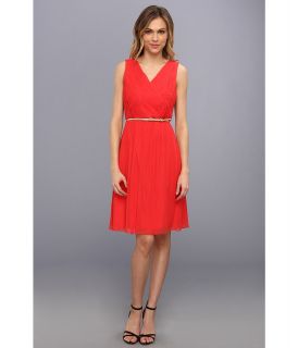 Donna Morgan V Neck Short Chiffon Dress Womens Dress (Red)