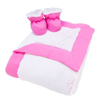 Trend Lab Pink Peek a boo Faux Fur Luxe Blanket And Booties Gift Set