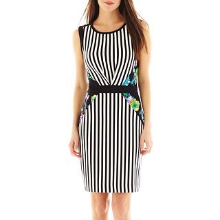 Sleeveless Striped Dress, Blk/wht/mlti