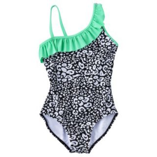 Xhilaration Girls Ruffle Asymmetrical 1 Piece Swimsuit   Black/White L
