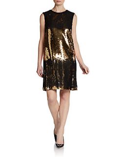 Sleeveless Lace & Sequin Dress   Black Gold