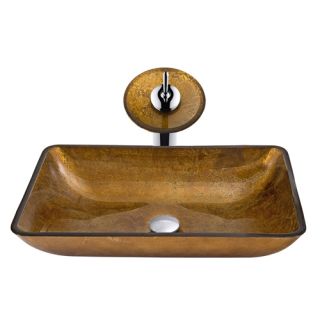 Vigo Industries VGT009CHRCT Bathroom Sink, Rectangular Copper Glass Vessel Sink amp; Waterfall Faucet Set Chrome