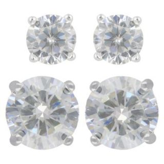Womens Sterling Silver Stud Earrings Set of 2 Round 5MM/8MM Cubic Zirconia  