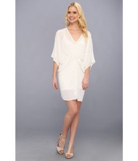 ABS Allen Schwartz Sequin V Neck Shirred Tulip Dress Womens Dress (White)
