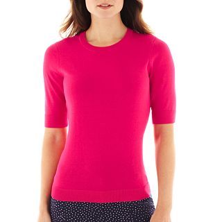 Liz Claiborne Elbow Sleeve Knit Sweater, Bright Rose, Womens