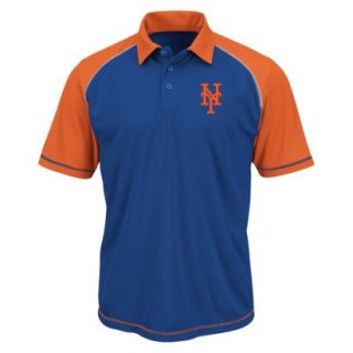 MLB Mens New York Mets Synthetic Polo T Shirt   Blue/Orange (L)