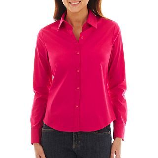 LIZ CLAIBORNE Long Sleeve Woven Shirt, Bright Rose