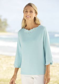 Lace trim Tee, Light Turquoise, Small