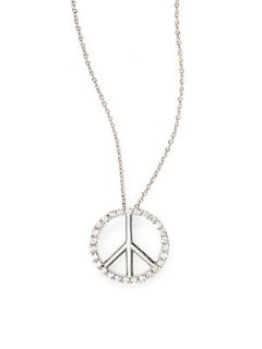 Diamond Peace Sign Pendant Necklace   White Gold