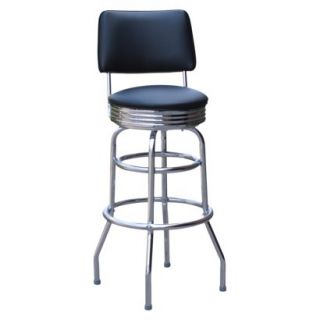 Barstool Double Ring Bar Stool with Back and Chrome   Black